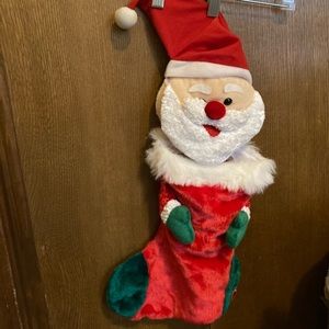 Vintage Santa Claus Plush Christmas Stocking Decor 18” Large Goffa Tree 3D